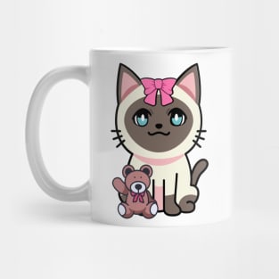 Funny Siamese cat is holding a teddy bear Mug